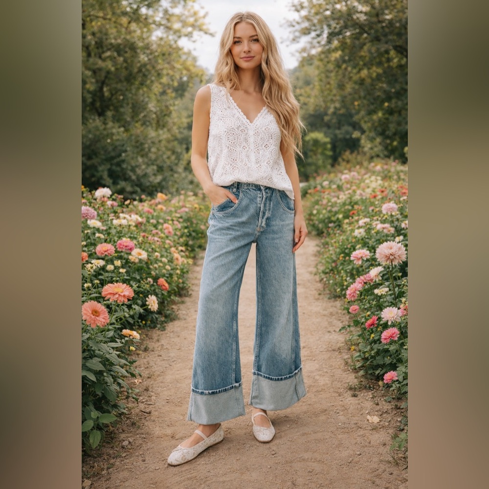Madewell superwide leg‎ cuffed jeans